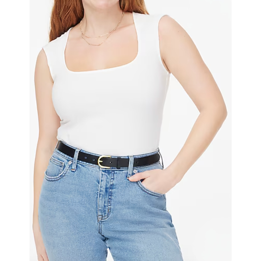 J.Crew Factory | NWT Cap-sleeve stretch cotton-blend squareneck top White | Sz M